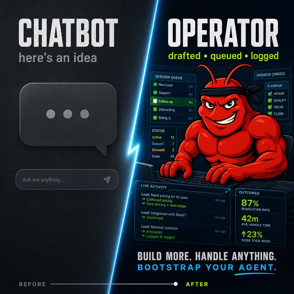 Bootstrap Your Agent graphic comparing chatbot versus operator